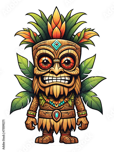 Tiki wooden tribal mascot cartoon character ethnic ornaments design on transparent background