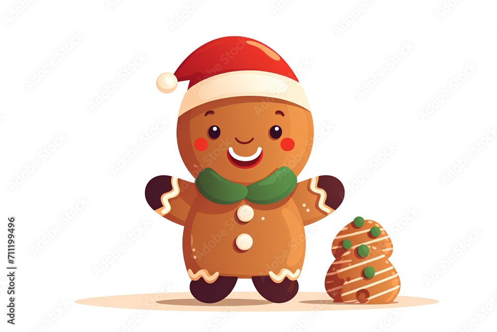 Cute gingerbread man in santa hat and scarf, vector illustration Cute gingerbread man in santa hat and scarf, vector illustration
