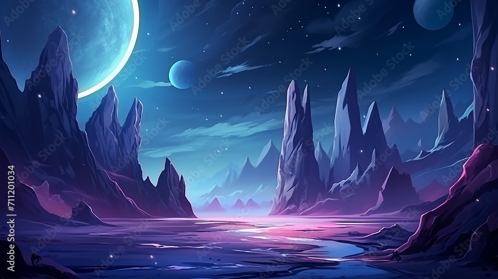 alien planet surface futuristic landscape background with purple light