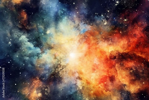 Artistic watercolor depiction of a celestial galaxy in space. Generative AI