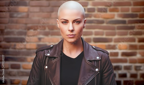 Woman with a shaved head photo