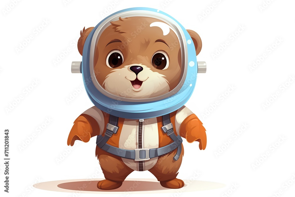 Cute cartoon bear in spacesuit. Vector illustration isolated on white background.