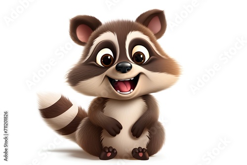 Cute raccoon cartoon character isolated on white background. Vector illustration.