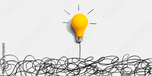 Fotografía Clarifying complex ideas theme with light bulb - Flat lay