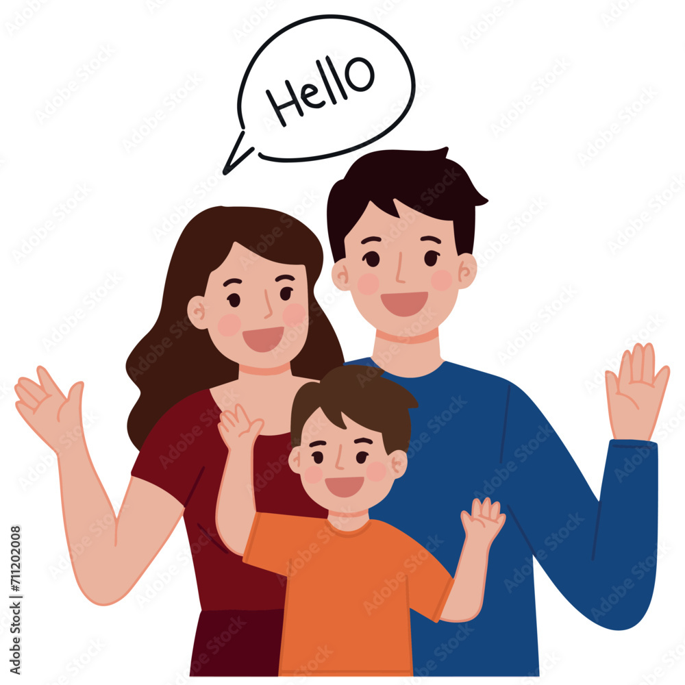 Portrait vector cartoon happy family mom dad and son illustration Portrait vector cartoon happy family mom dad and son illustration