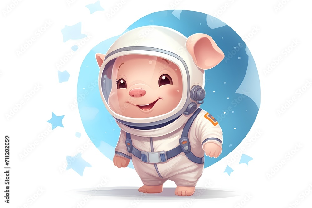 Cute cartoon little pig astronaut in space suit. Vector illustration. Cute cartoon little pig astronaut in space suit. Vector illustration.