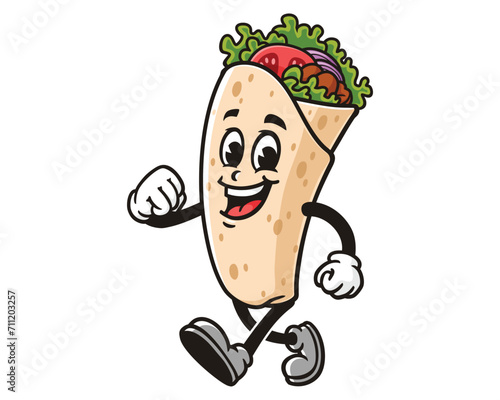walking Burrito cartoon mascot illustration character vector clip art logo hand drawn