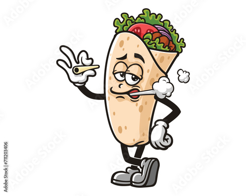smoking Burrito cartoon mascot illustration character vector clip art logo hand drawn