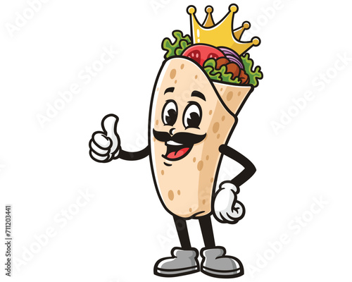 Burrito King cartoon mascot illustration character vector clip art logo hand drawn