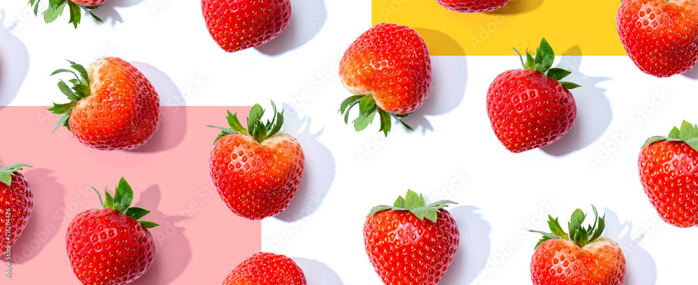 Fresh red strawberries overhead view - flat lay Fresh red strawberries overhead view - flat lay