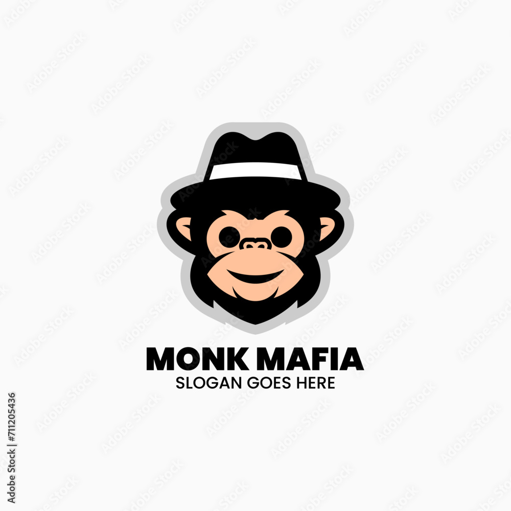 Vector Logo Illustration Monk Mafia Mascot Cartoon Style