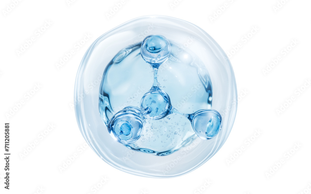 Molecule and water bubble, 3d rendering.