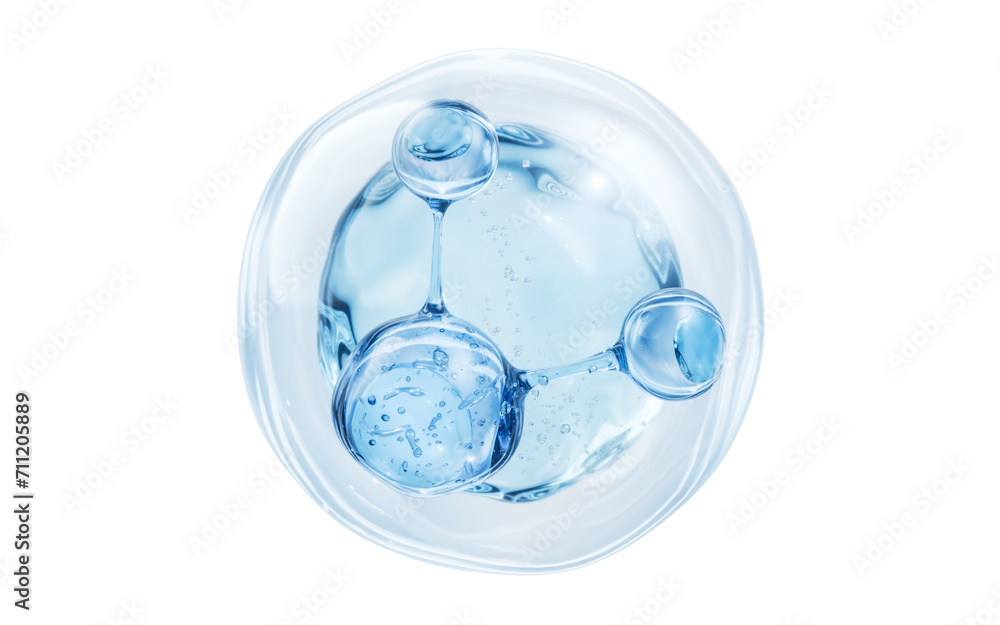 Molecule and water bubble, 3d rendering. Molecule and water bubble, 3d rendering.