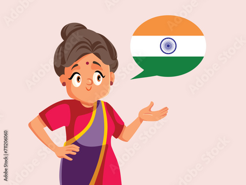 
Elderly Indian Woman with Speech Bubble Vector Character
South Asian teacher speaking a national language 
