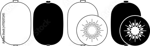 outline silhouette Kiwifruit icon set