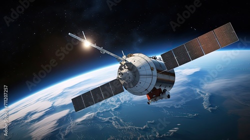 Telecommunications satellite in Earth orbit.