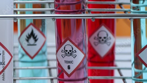 toxic symbol for chemical hazard on test tube, chemical in factory 