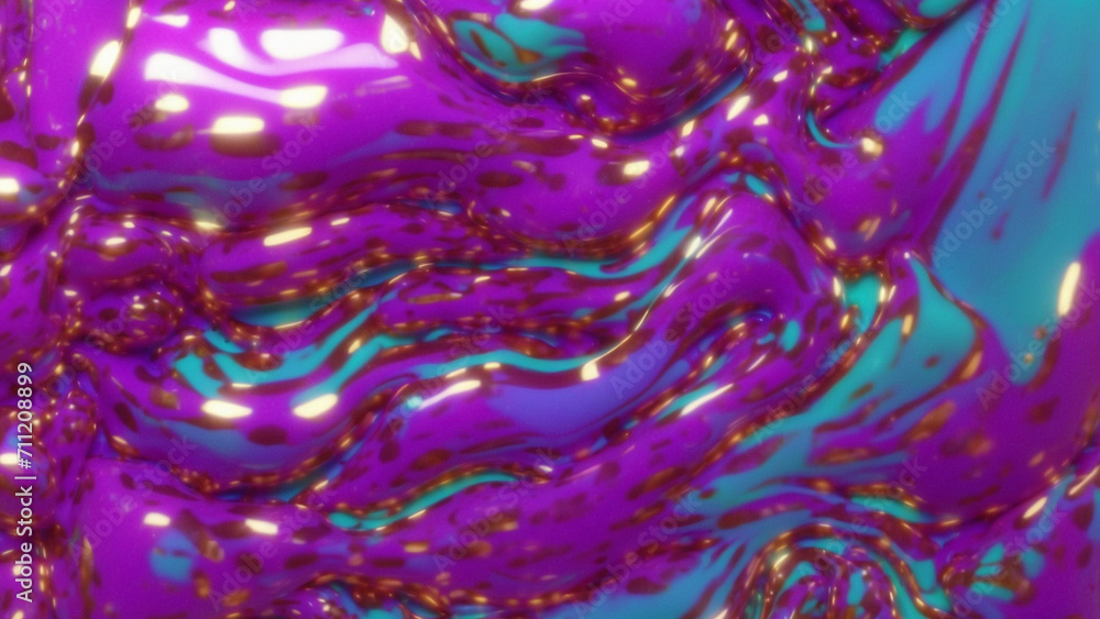 Abstract background filled with metallic liquid waves with a shiny finish. The combination of purple and aqua colors forms a futuristic wave pattern that creates a dynamic and modern look. Abstract background filled with metallic liquid waves with a shiny finish. The combination of purple and aqua colors forms a futuristic wave pattern that creates a dynamic and modern look.