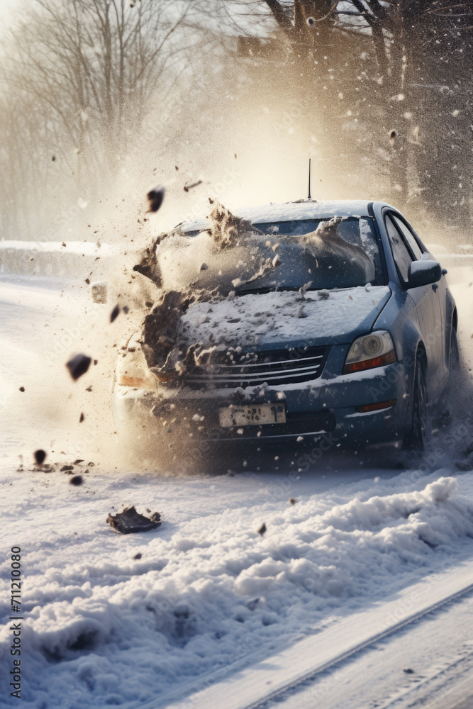Car Crashing Through Snow Barrier Car Crashing Through Snow Barrier