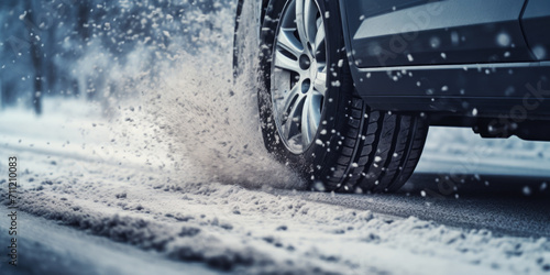 Winter Driving Conditions with Snow-covered Tires photo