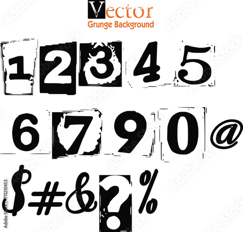 set number black and white, vector hand paint set number. Vector hand paint number 1,2,3,4,5,6,7,8,9,10. Hand drawn letter with dry brush.