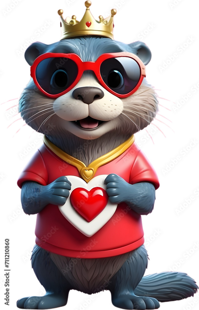 Fototapeta premium otter with heart and sunglass