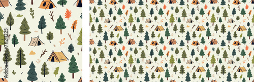 Adventure Hiking Camping Forest Cute Hand Drawn Illustration Vector Seamless Pattern 