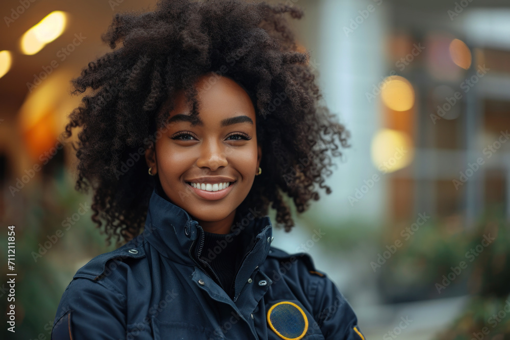 Afro woman wearing Emergency Services Dispatcher uniform on duty Afro woman wearing Emergency Services Dispatcher uniform on duty