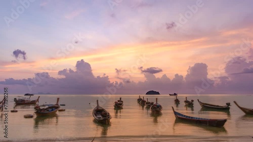 Koh Lipe, Sunrise, 4K, Timelapse, Longtail Boats photo