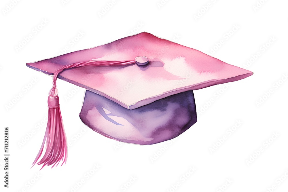 Watercolor graduation cap. Hand drawn illustration isolated on white ...