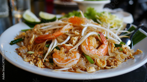 Closeup of a pad Thai meal
