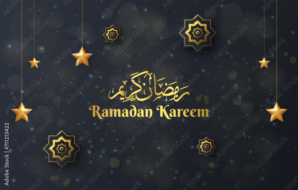ramadan kareem 2024 banner with black and golden background design