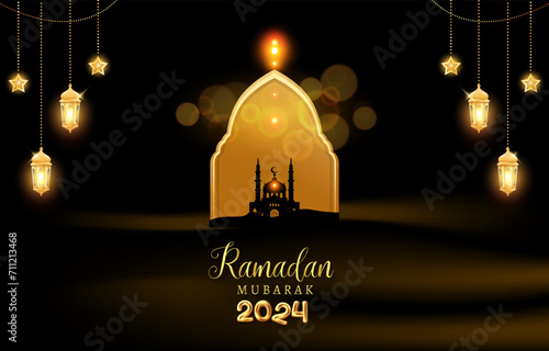 ramadan kareem 2024 banner with black and brown background design