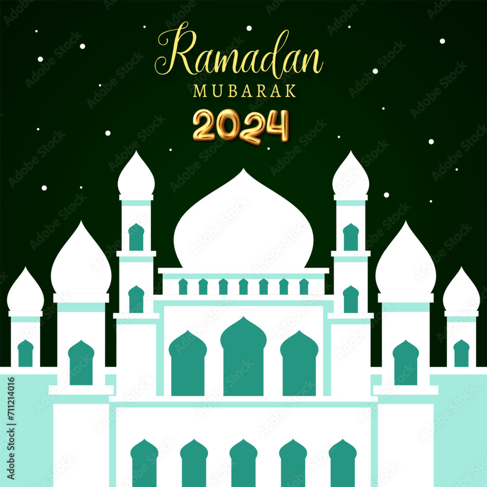 ramadan kareem 2024 banner with green and white background design