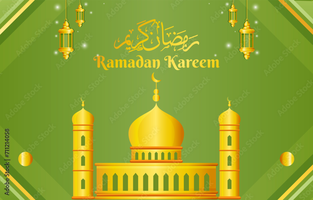 ramadan kareem 2024 banner with green and yellow background design
