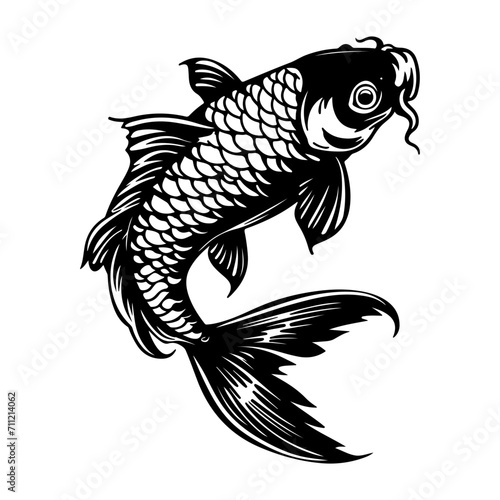Koi fish black silhouette logo svg vector, koi carp icon illustration.