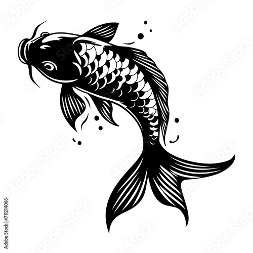 Koi fish black silhouette logo svg vector, koi carp icon illustration.