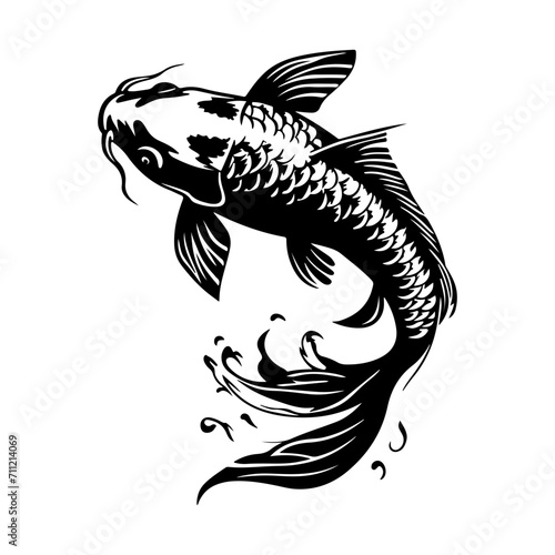 Koi fish black silhouette logo svg vector, koi carp icon illustration.