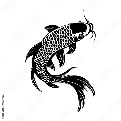 Koi fish black silhouette logo svg vector, koi carp icon illustration.