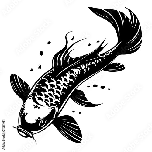 Koi fish black silhouette logo svg vector, koi carp icon illustration.