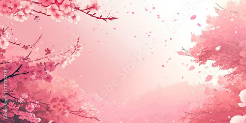 Cherry blossom trees woodland forest, Japan, Japanese blossoms tree, Seasonal pink bloom, generated ai