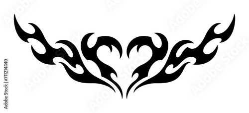 Y2K Tattoo Heart. Neo Tribal Tattoo. Vector Gothic Acid Element in Cyberpunk 90s Style
