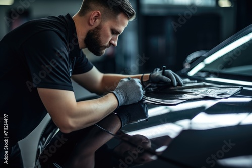 Man detailing and coating cars photo
