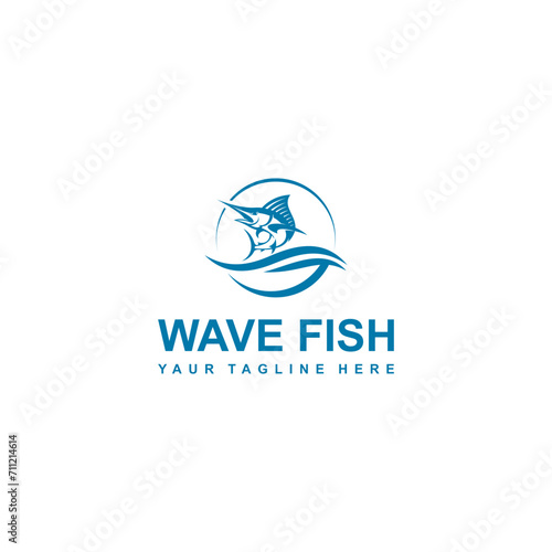 Waves and fish, Marlin Fishing, Vector Logo Template Fish and wave shape