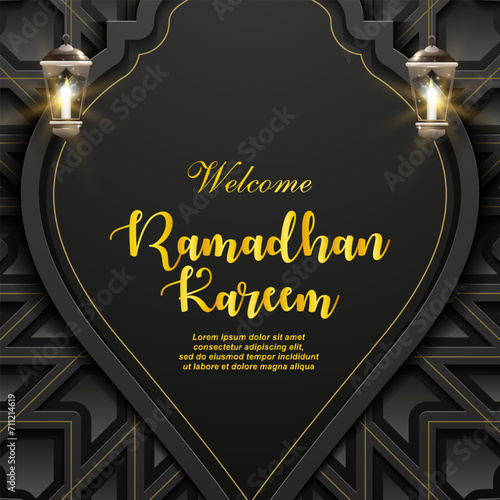 welcome ramadan kareem 2024 banner with black background design