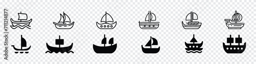 Viking ship vector black set icon, Viking boat ship, Drakkar sign. Viking transport ship. Viking transport ship. Viking boat