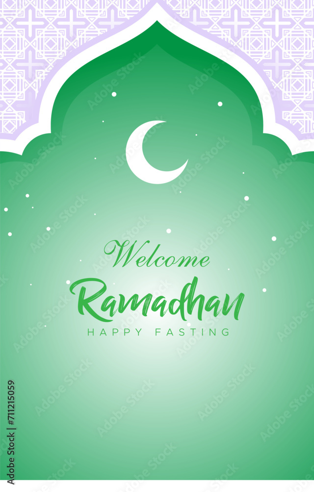 welcome ramadan kareem 2024 banner with green and white background design