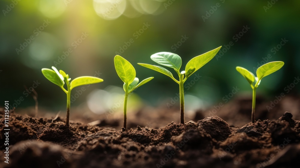 Fototapeta premium Growth Trees concept. Beautiful green seedlings nature background