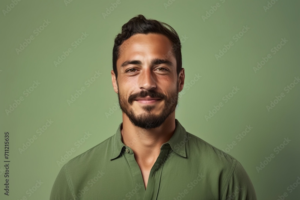 Portrait of a handsome bearded man in a green shirt on a green background Portrait of a handsome bearded man in a green shirt on a green background