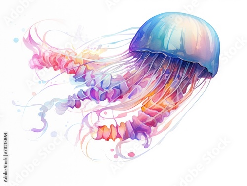 Painting of a Jellyfish on White Background. Watercolor illustration.
